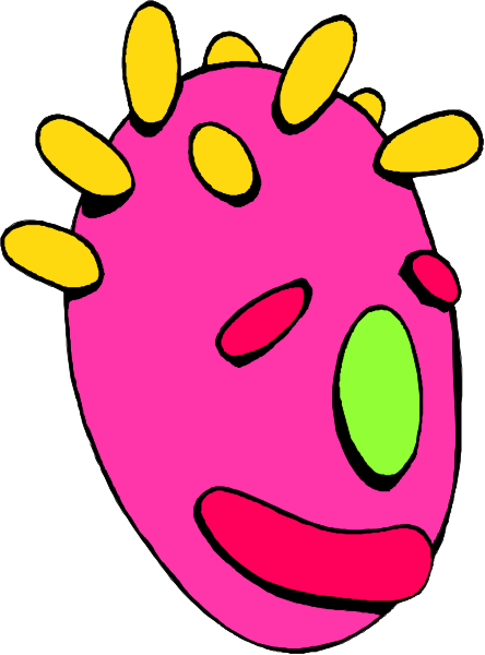 The image shows a cartoon of an alien with pink skin, yellow spikes on its head, green eyes, and two small antennae atop it's body.
