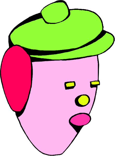 The image shows a cartoon of an anthropomorphic character with exaggerated facial features such as large eyes and eyebrows, wearing what appears to be a green hat on top of its head.