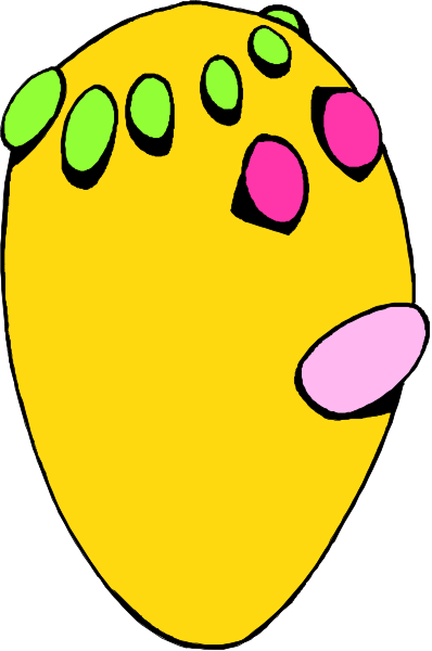 The image shows a cartoon depiction of an alien with three eyes on its head; it has two green ones atop each other in front and one pink eye behind them all.