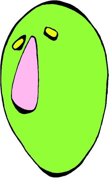 The image shows a cartoon of an apple with eyes drawn on it to give it facial features.