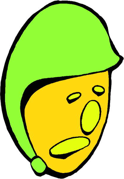The image shows a cartoon of an astronaut's head with exaggerated facial features against a plain background.