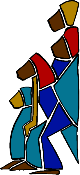 The image shows a stylized illustration of three figures standing side by side against an abstract background with geometric shapes; it appears to be in black-and-white coloring page format.