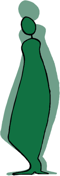The image shows a simple line drawing of an abstract figure resembling a person standing next to another similar shape that appears as if it's walking away from viewer perspective in front of two vertical lines on either side, suggesting depth and space within what seems like a digital or graphic design context with no additional details.