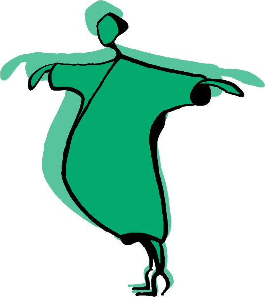 The image shows a cartoon of an animated character performing ballet poses with their arms outstretched to either side in front of them while standing on one leg.