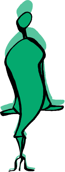 The image shows a black silhouette of an adult human figure standing on what appears to be two legs with arms outstretched against a white background that has stripes in shades of green and brown running vertically down its center, creating a sense of depth or perspective.