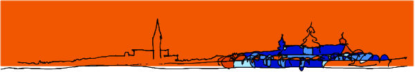 The image shows a red banner with white text at its top edge against an orange background on the left side of what appears to be a gray wall in front of which there is no visible content due to perspective distortion, making it impossible for me to provide details about any objects or actions within this area.