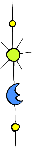 The image shows a simple line drawing of three planets with different colored dots on them against an empty background.