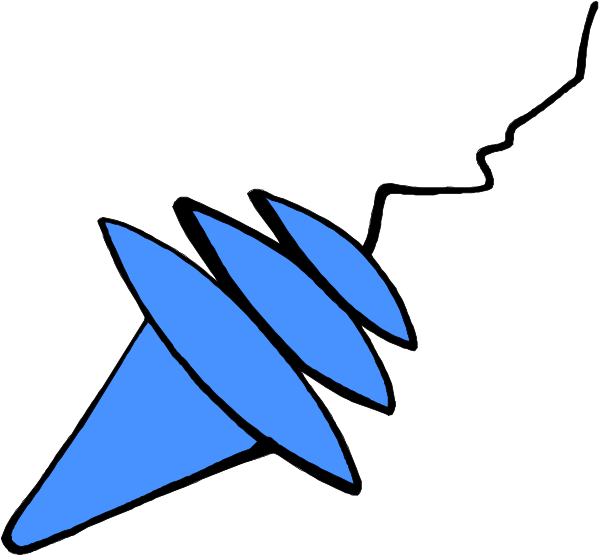 The image shows a cartoon of three blue cones with white outlines on top of each other against a plain background.