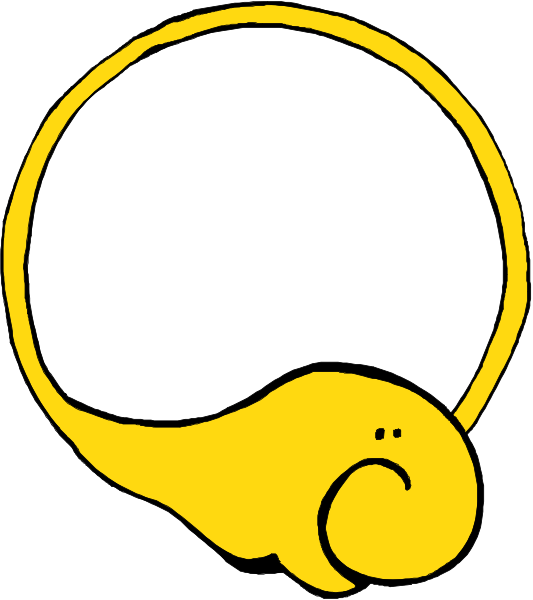 The image shows a cartoon of an elephant with its trunk curled up into what appears to be a smiley face shape in front of it.