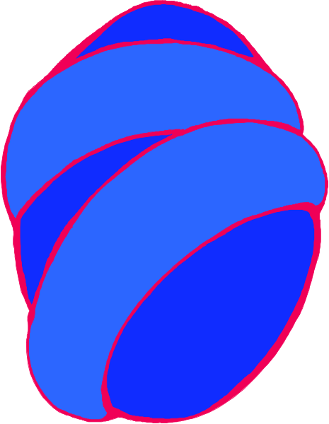 The image shows a blue abstract shape with red outlines that resembles an egg roller on its side against a white background.
