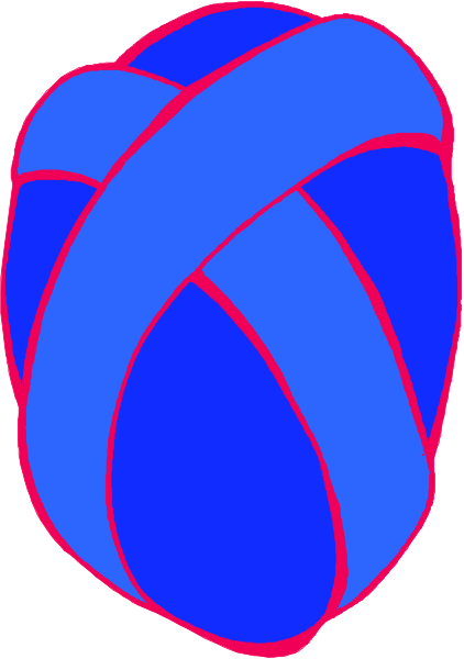 The image shows a blue spiral with red lines forming its shape against a white background.