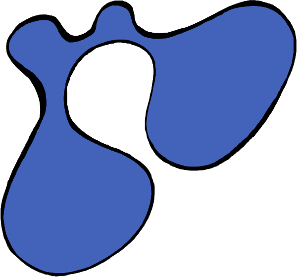 The image shows a blue abstract design with two shapes that resemble leaves on either side of what appears to be an open book in white outline form against a plain background.