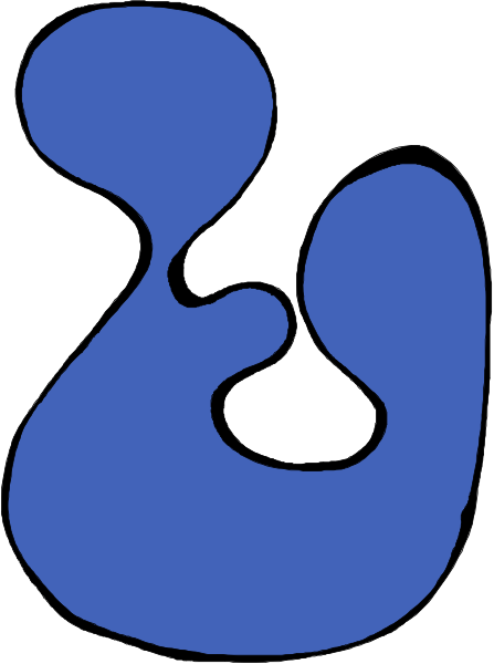 The image shows a blue abstract design that resembles an upside down letter "u" with two curved lines forming its shape.