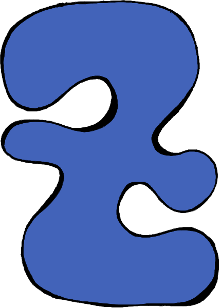 The image shows a blue abstract design that resembles an upside down letter "s" with two loops on either side of it.