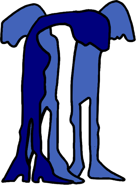 The image shows a cartoon of two blue humanoid figures with long necks standing next to each other on what appears to be an abstract background that resembles watercolor splatters in shades of gray and white, giving it a textured appearance.