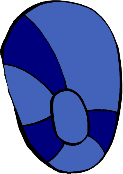 The image shows a blue shell with white stripes on it against a gray background.