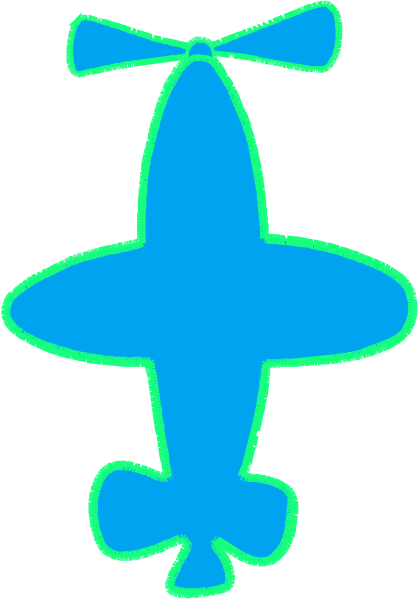 The image shows a blue airplane with two propellers on top of it against a white background.