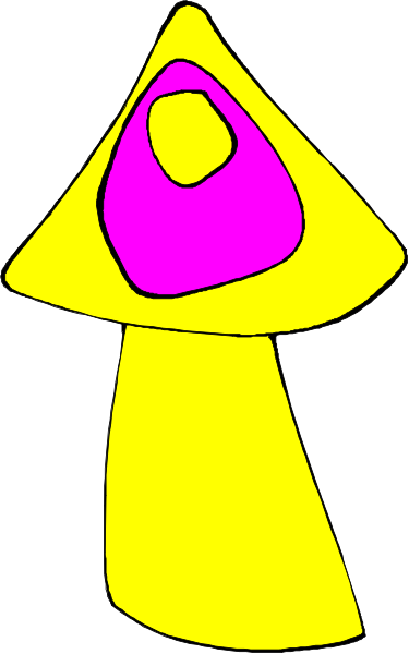 The image shows a simple line drawing of an abstract figure with two distinct shapes: a yellow triangle on top resembling a hat-like structure connected to what appears to be a pink blob at its base.