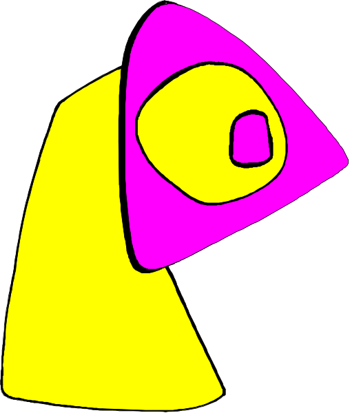 The image shows a simple line drawing of an abstract figure with two shapes: a pink triangle on top and a yellow rectangle below it.