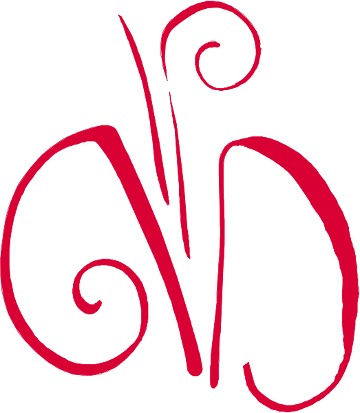 The image shows a red swirl design with an abstract shape that resembles musical notes on top of it.