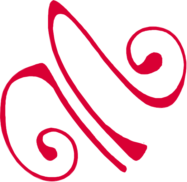 The image shows a red swirl design with two curved lines forming an abstract shape that resembles stylized musical notes against a white background.