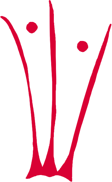 The image shows a red logo with white lines forming an abstract design that resembles three stylized trees against a gray background on top of which there is another layer featuring two vertical stripes in shades of brown and beige, creating a layered effect similar to blinds or curtains.