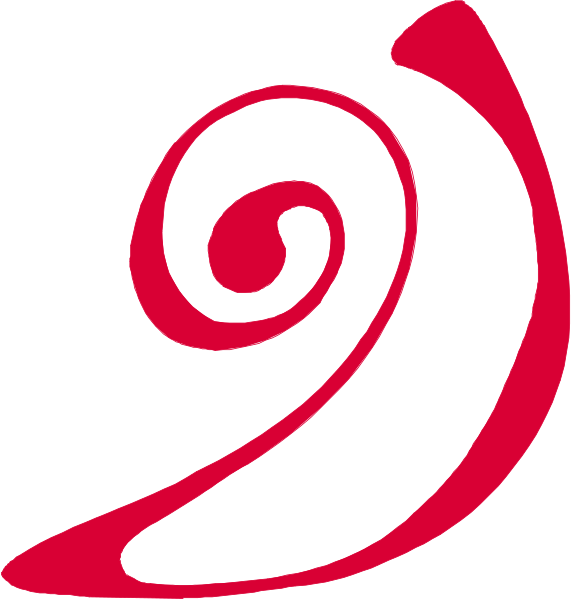 The image shows a red spiral design with two white spirals intertwined on either side of it against a plain background.