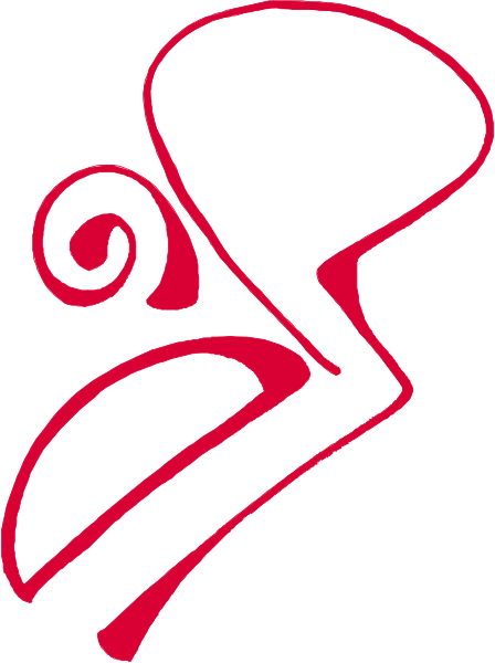 The image shows a red heart with an abstract design inside it on top of what appears to be musical notes that form part of a treble clef symbol.