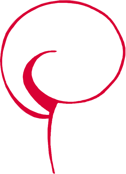 The logo features a red circle with an abstract design inside it on top of two horizontal stripes that alternate between white and gray.