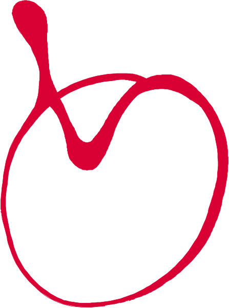 The logo of a company with an apple design inside it on top of another red circle shape.