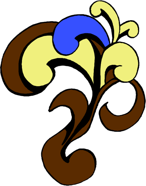 The image shows a stylized floral emblem with swirling patterns against a white background.