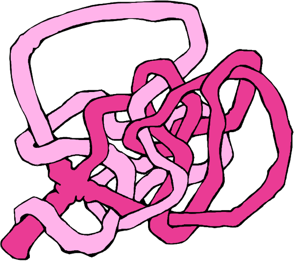 The image shows a pink abstract design with various shapes intertwined together against a white background.