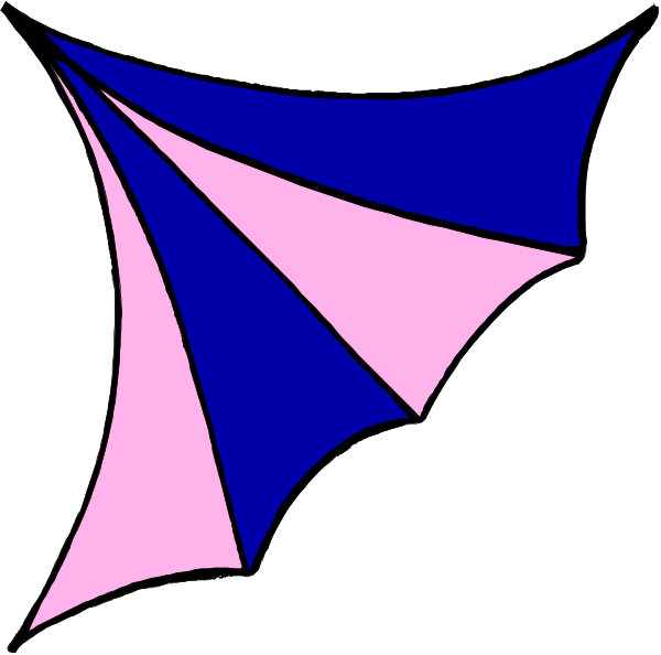The image shows a stylized kite with pink stripes on its wings against a white background.