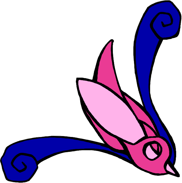 The image shows a stylized pink bunny with large ears sitting on top of an abstract blue swirl design that resembles leaves or feathers against a white background.