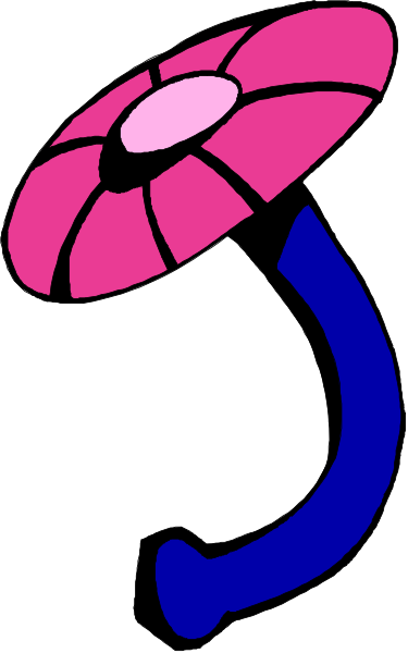 The image shows a cartoon mushroom with an umbrella on top of it against a gray background.