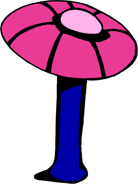 The image shows a pink umbrella with an open canopy on top of what appears to be a blue pole standing upright in front of it.