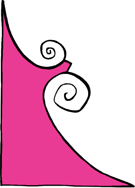 The image shows a pink spiral design on top of white background with black swirls around it.