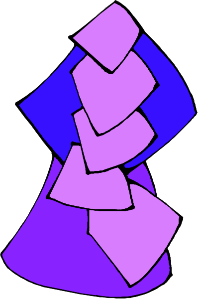The image shows a purple abstract design with geometric shapes that resemble puzzle pieces forming an irregular shape against a white background.