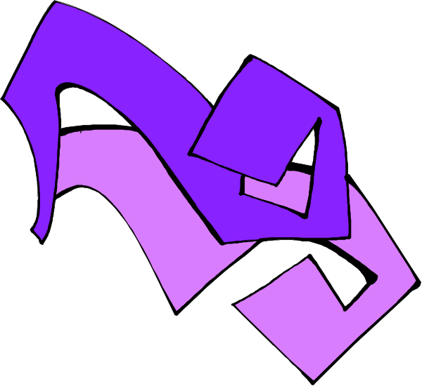 The image shows a purple graffiti tag with stylized lettering on it against a white background.