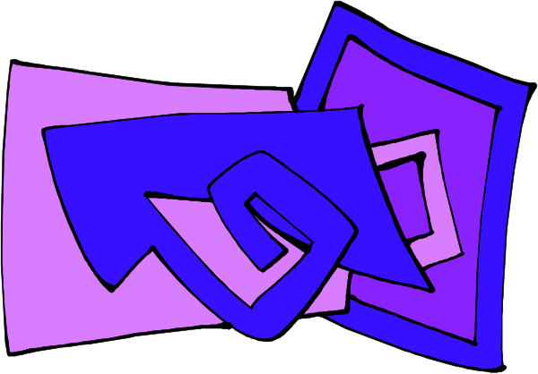 The image shows a purple abstract design with geometric shapes that resemble puzzle pieces arranged diagonally across it against a white background.