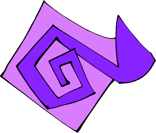 The image shows a purple spiral design with an abstract shape on top of it against a white background.