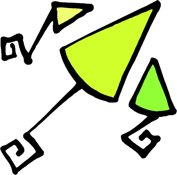 The image shows a white background with two green triangles pointing upwards on either side of an abstract yellow shape that resembles a stylized tree or plant design in between them.