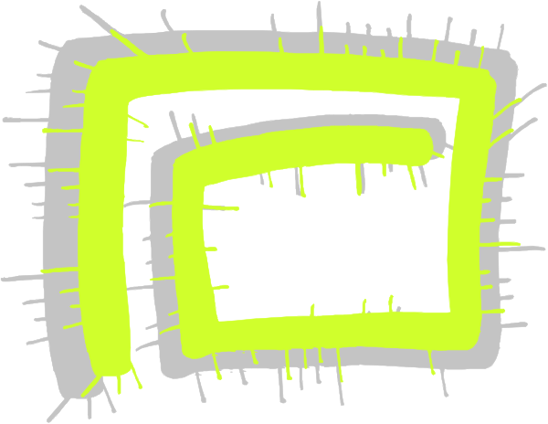 The image shows a simple line drawing of two intersecting lines forming an X shape with four quadrants filled in different shades of green color on each side against a white background.