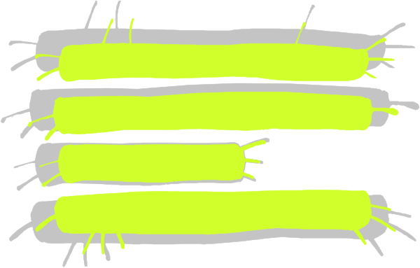 The image shows a simple line drawing of three green rectangles with yellow lines connecting them to each other on what appears to be white paper against a gray background.