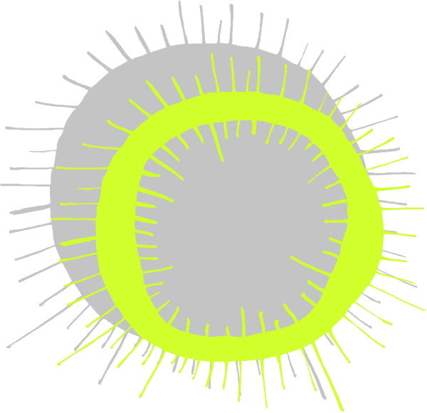 The image shows a stylized representation of an eye with yellow iris lines radiating from its center to form concentric circles that resemble rays emanating outward in all directions; it is set against a white background and has no additional context or objects present within this small clip-art.