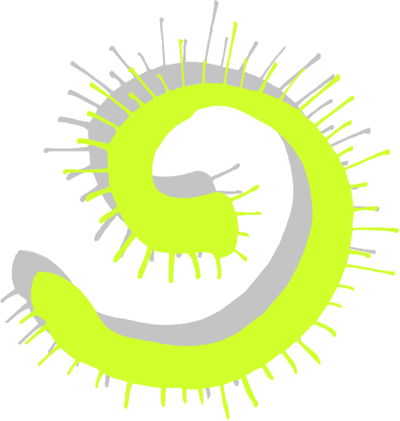 The image shows a cartoon depiction of two snails with green bodies and yellow shells on what appears to be an abstract background that resembles spiky plants in shades of gray and white, suggesting a forest setting.