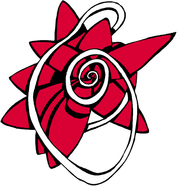 The images show a red flower with white swirls on it against two different backgrounds: black for top half of image 1 and brown for bottom half of both images. There is no text present in either picture, so there's nothing to describe regarding actions or setting. It appears that the focus here is solely on the design elements within each frame—the flower with swirl patterns against different background colors. The style seems simple yet colorful, and it could be used for various purposes such as decoration, greeting cards, stickers, etc., given its clear depiction of
