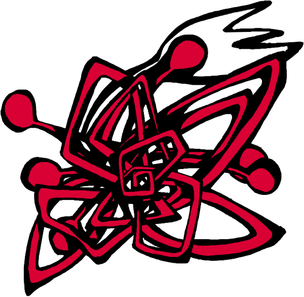 The image shows a black and white abstract design with various shapes that resemble flowers intertwined together against an empty background.