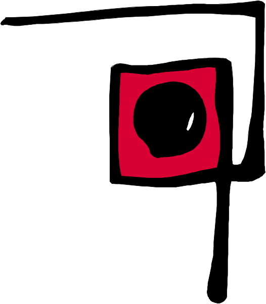The image shows a red flag on top of an object that resembles a stop sign with no text visible behind it.