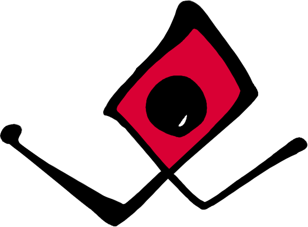 The image shows a logo with an abstract design that includes red shapes resembling wings on either side of what appears to be a shield-like emblem in black at its center; there is also text within this central shape, but it's not legible due to resolution and size constraints.
